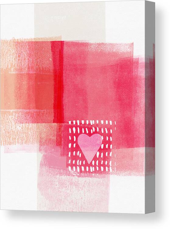 Heart Canvas Print featuring the mixed media Pink and White Minimal Heart- Art by Linda Woods by Linda Woods