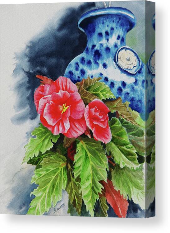 Flowers Canvas Print featuring the painting Pink Begonias by Lori Seward