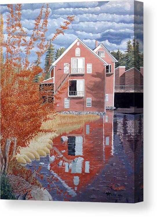 Autumn Canvas Print featuring the painting Pink House in Autumn by Dominic White