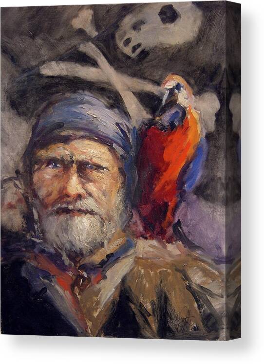Pirate Canvas Print featuring the painting Pirate with bird and flag by R W Goetting