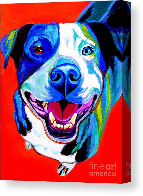 Pit Bull Canvas Print featuring the painting Pit Bull - Grin by Dawg Painter