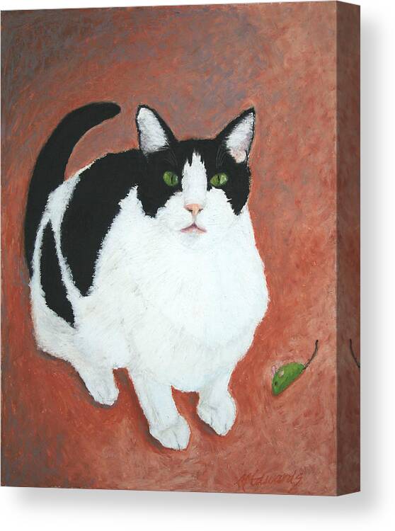 Cat Canvas Print featuring the painting PJ and the Mouse by Marna Edwards Flavell
