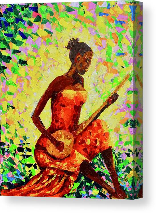 True African Art Canvas Print featuring the painting Play the Music by Liz - Nigeria