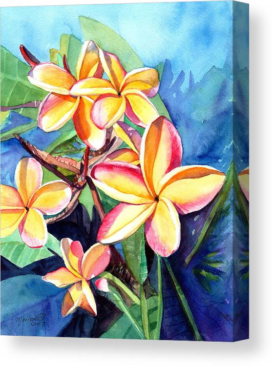 Plumeria Canvas Print featuring the painting Plumeria Fever by Marionette Taboniar