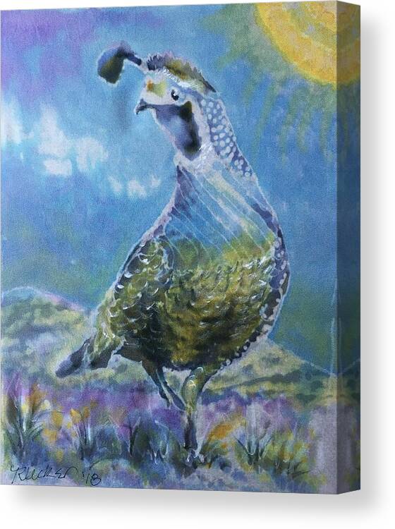 Male Quail Canvas Print featuring the painting Plump Nevada Quail by Catherine Rucker