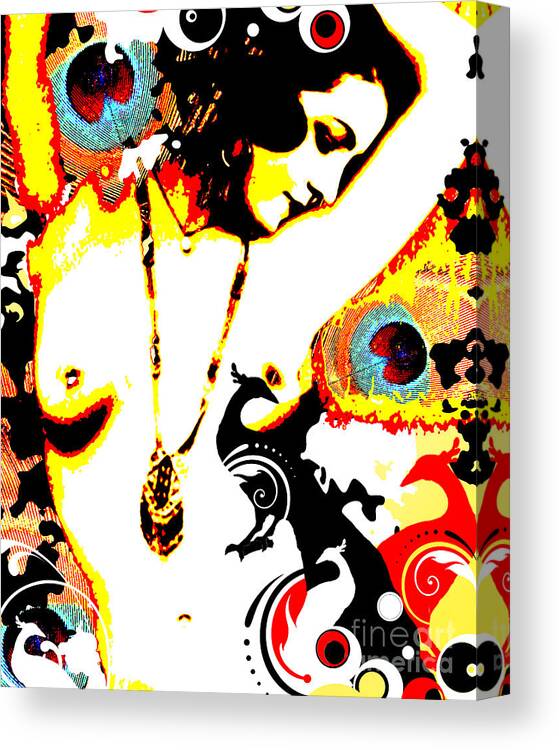 Nostalgic Seduction Canvas Print featuring the mixed media Nostalgic Seduction - Poetic Peacock by Chris Andruskiewicz