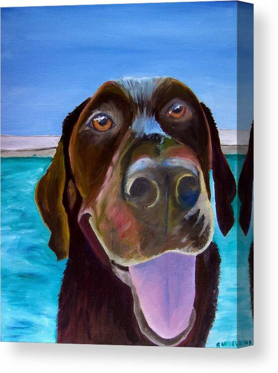 Chocolate Lab Canvas Print featuring the painting Pool Boy by Roger Wedegis
