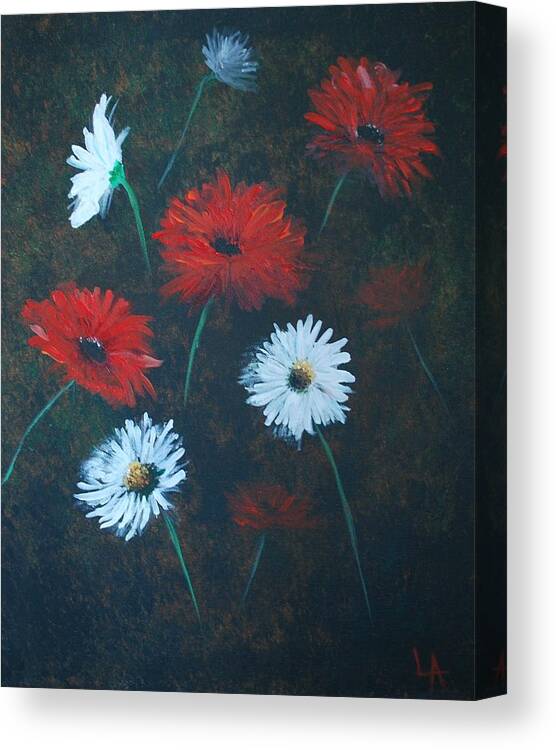 Poppy Paintings Canvas Print featuring the painting Poppin Daisies by Leslie Allen