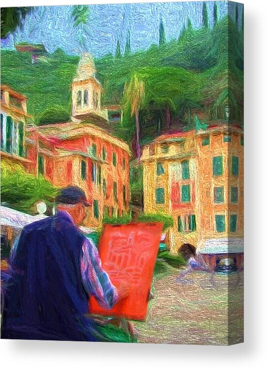 Painting Canvas Print featuring the painting Portofino Through the Eyes of an Artist by Mitchell R Grosky