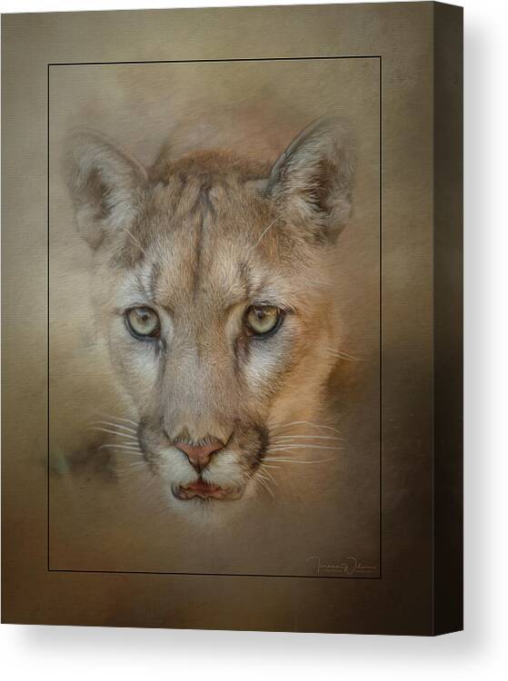 Wildlife Canvas Print featuring the mixed media Portrait of a Mountain Lion by Teresa Wilson
