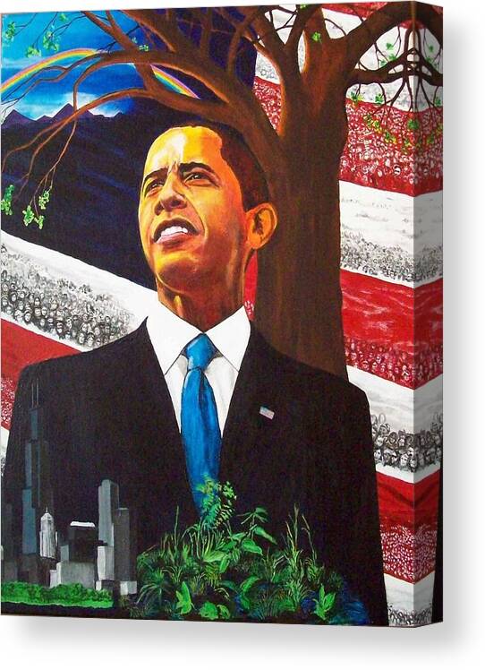 President Obama Canvas Print featuring the painting Portrait of Hope by Susan M Woods