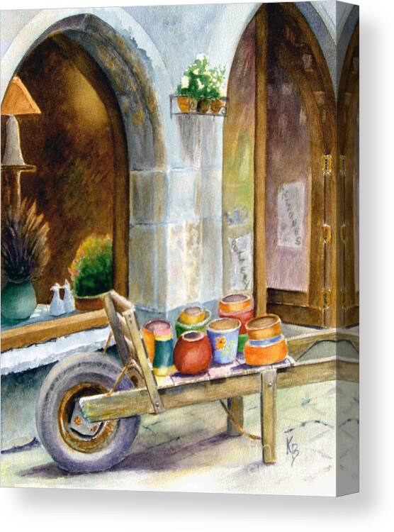Cityscape Canvas Print featuring the painting Pottery Cart by Karen Fleschler