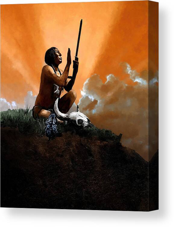 Native American Canvas Print featuring the painting Prayer to the Great Mystery by Rick Mosher