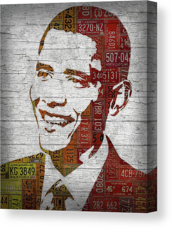 President Canvas Print featuring the mixed media President Barack Obama Portrait United States License Plates by Design Turnpike