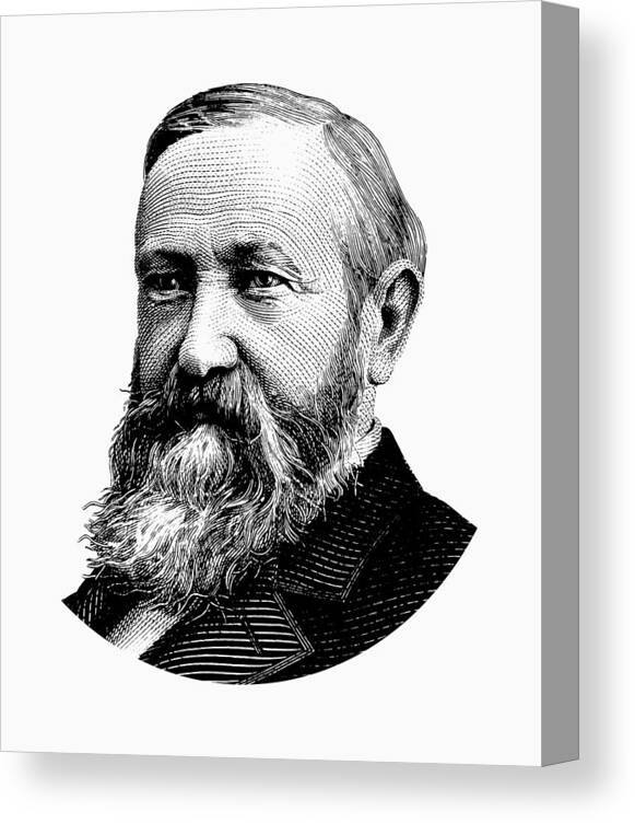 Benjamin Harrison Canvas Print featuring the digital art President Benjamin Harrison Graphic - Black and White by War Is Hell Store