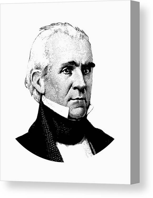 President Polk Canvas Print featuring the digital art President James K. Polk Graphic Black and White by War Is Hell Store