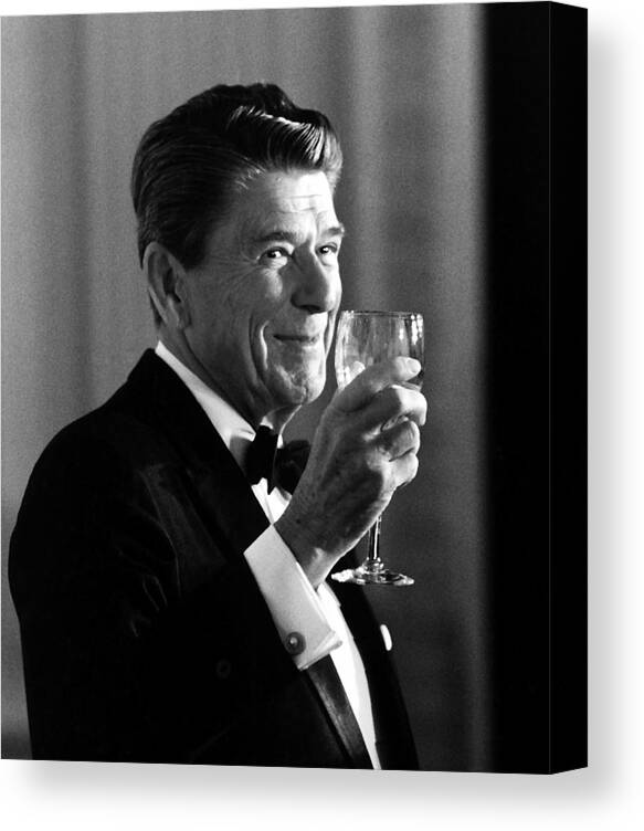 Ronald Reagan Canvas Print featuring the painting President Reagan Making A Toast by War Is Hell Store