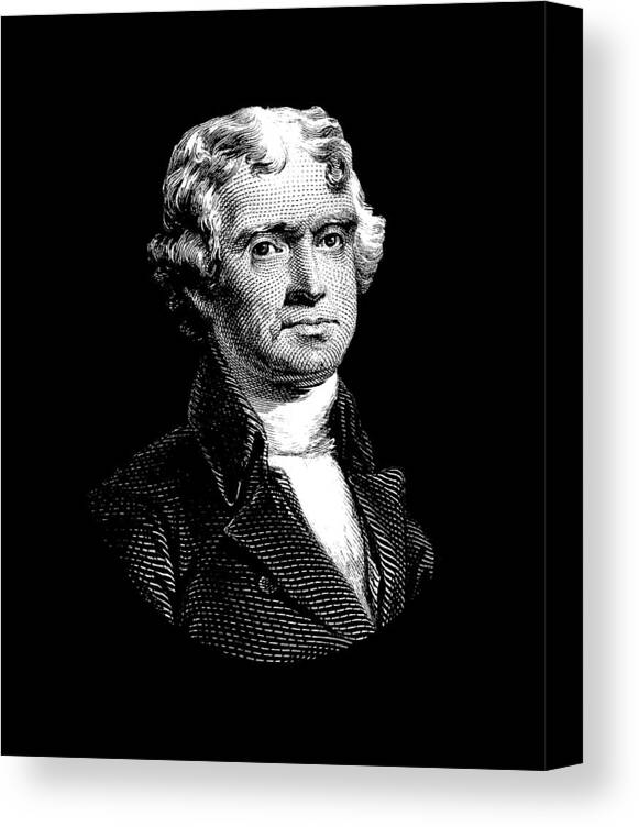Thomas Jefferson Canvas Print featuring the digital art President Thomas Jefferson - Black And White by War Is Hell Store