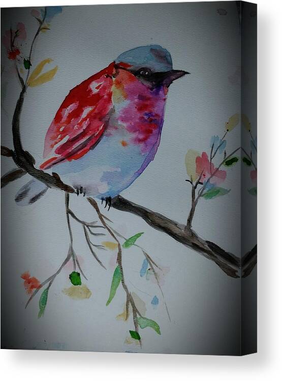 Finch Canvas Print featuring the painting Pretty little Finch by Stacie Siemsen