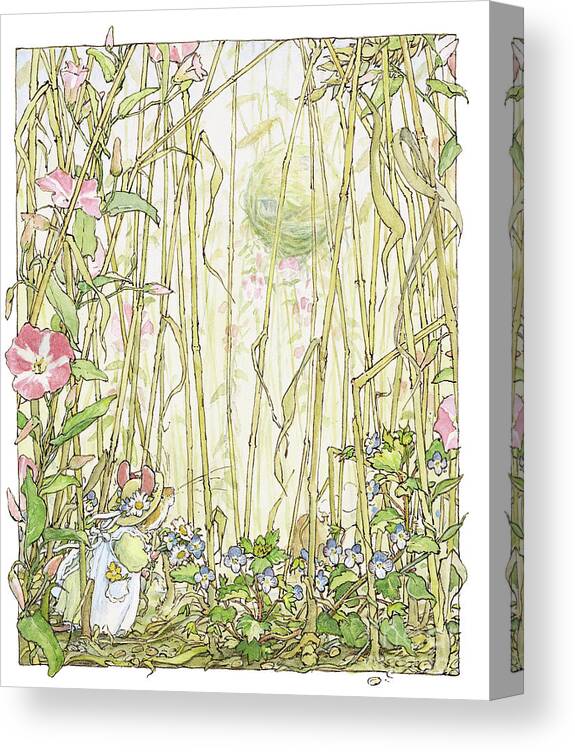 Brambly Hedge Canvas Print featuring the drawing Primrose gathering flowers by Brambly Hedge