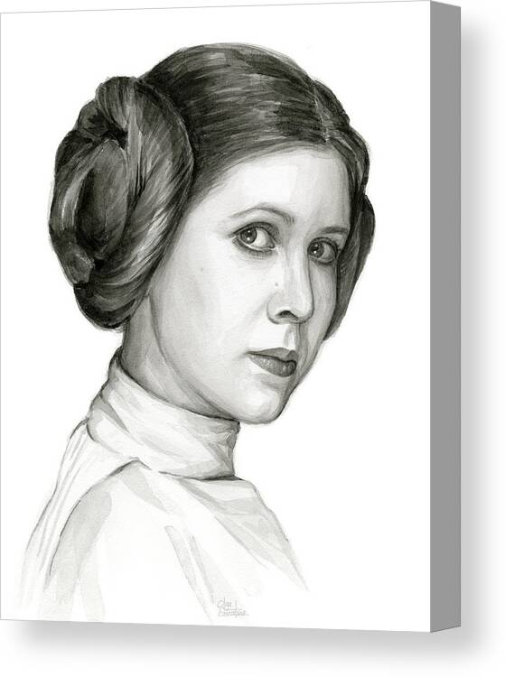 #faatoppicks Canvas Print featuring the painting Princess Leia Watercolor Portrait by Olga Shvartsur