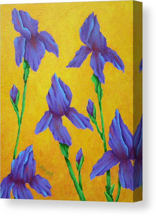 Pamela Allegretto Franz Canvas Print featuring the painting Purple Iris by Pamela Allegretto