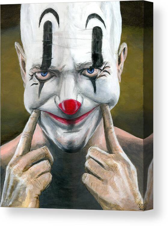 Clown Canvas Print featuring the painting Put on a Happy Face by Matthew Mezo