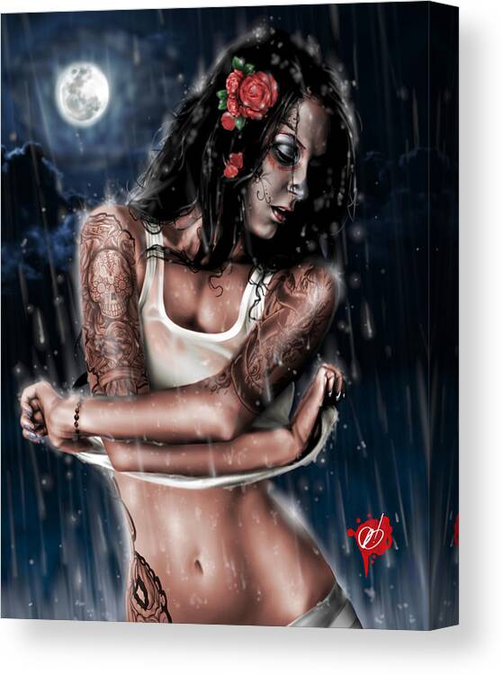 Pete Canvas Print featuring the painting Rain When I Die by Pete Tapang