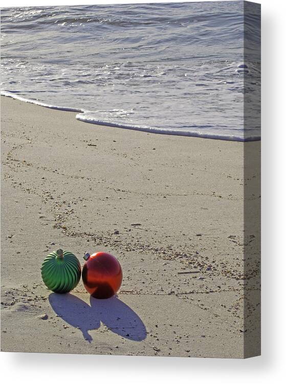 Alabama Canvas Print featuring the photograph Red and Green bulbs in the Surf Verticle by Michael Thomas