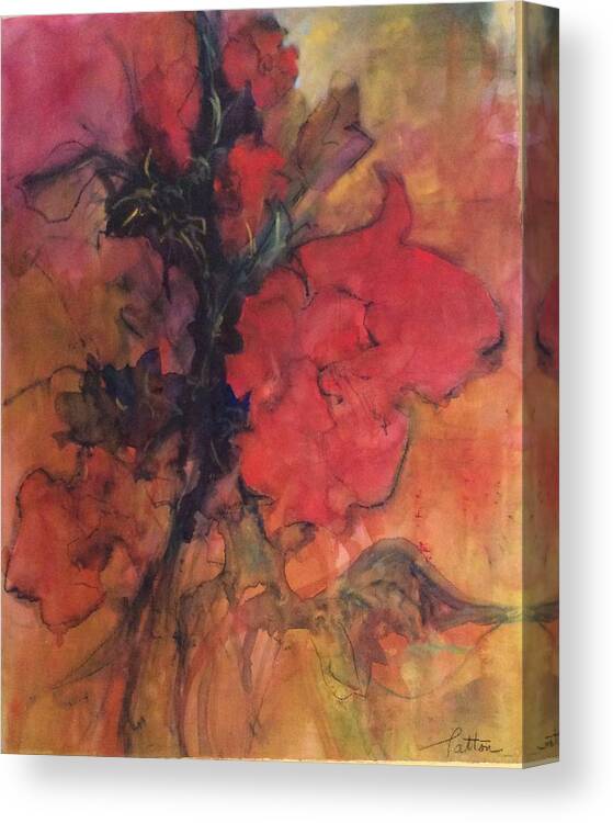  Contemporary Watercolor Floral Canvas Print featuring the painting Red Hibiscus by Karen Ann Patton