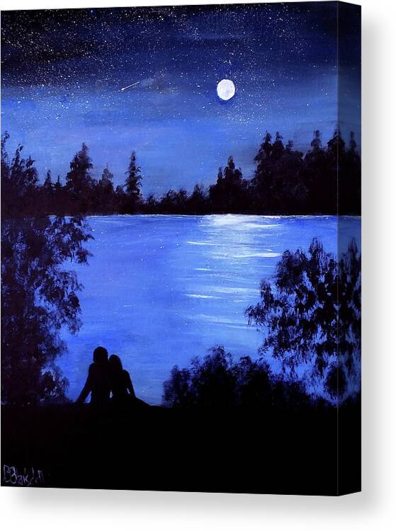 Night Canvas Print featuring the painting Reflection By The Water by Barbara J Blaisdell