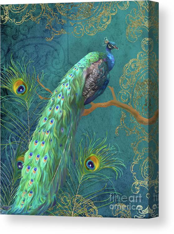 Peacock Canvas Print featuring the painting Regal Peacock 3 Midnight by Audrey Jeanne Roberts