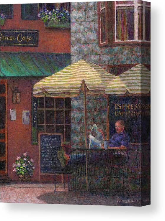 Man Canvas Print featuring the painting Relaxing at the Cafe by Susan Savad