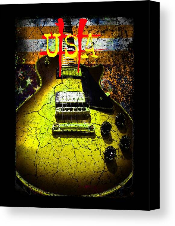 Guitar Canvas Print featuring the digital art Relic Guitar Music Patriotic USA Flag by Guitarwacky Fine Art