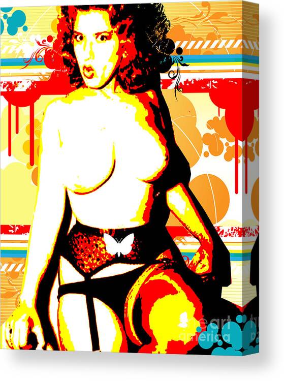 Nostalgic Seduction Canvas Print featuring the mixed media Nostalgic Seduction - Retro Redhead by Chris Andruskiewicz