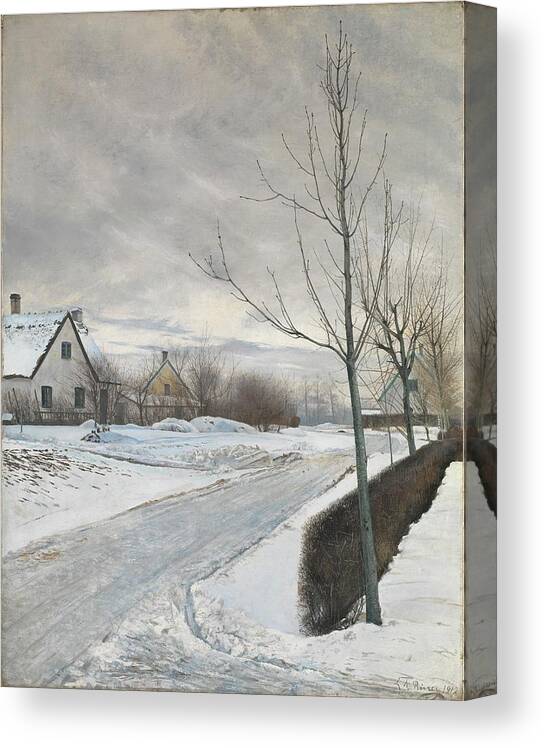 Road In The Village Of Baldersbr�nde (winter Day) Laurits Andersen Ring Canvas Print featuring the painting Road in the Village of Baldersbrnde by Laurits Andersen Ring