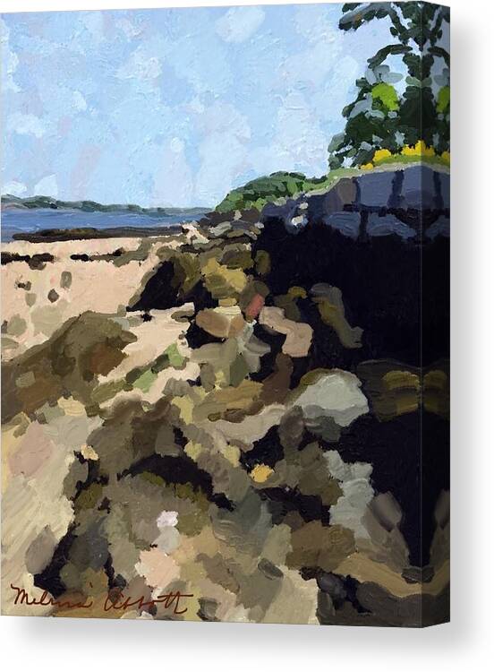  Art Set Canvas Print featuring the painting Rock Wall looking South on Ten Pound Island, Gloucester, MA by Melissa Abbott