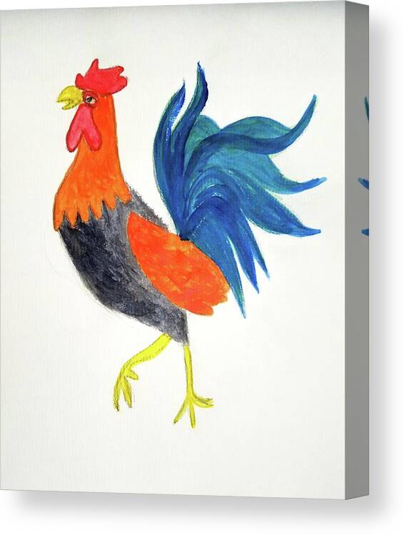 Time To Shine And To Bring Our Brilliance Out Into The World Canvas Print featuring the painting Rooster Awakens Us by Margaret Welsh Willowsilk
