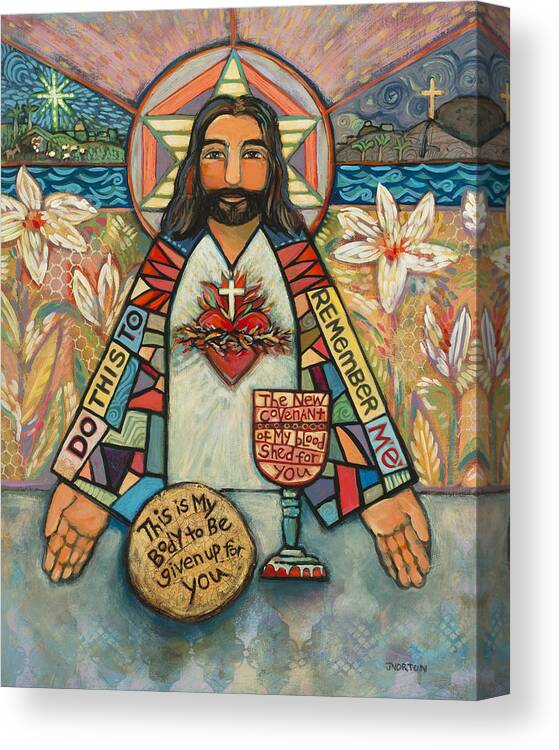 Jen Norton Canvas Print featuring the painting Sacred Heart of Jesus by Jen Norton