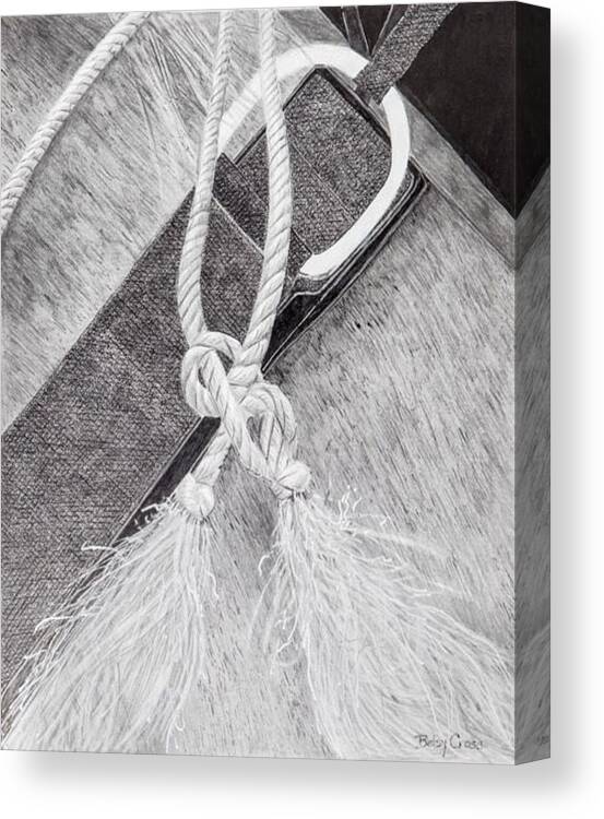 Pen And Ink Canvas Print featuring the drawing Saddle Strap by Betsy Carlson Cross