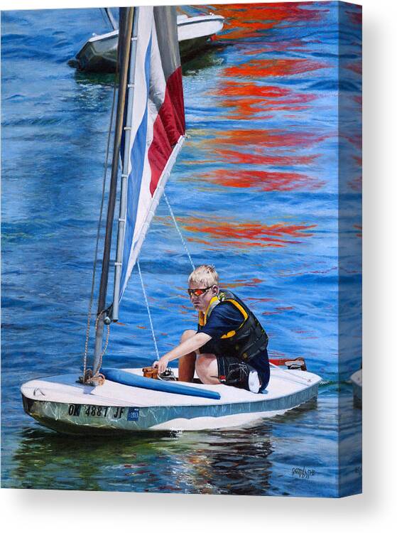 Seascape Canvas Print featuring the painting Sailing on Lake Thunderbird by Joshua Martin