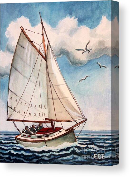 Sailing Canvas Print featuring the painting Sailing Through Open Waters by Elizabeth Robinette Tyndall