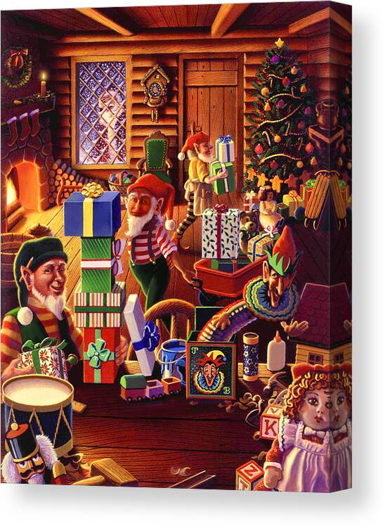 Santa's Workshop Canvas Print featuring the painting Santa's Workshop by Robin Moline
