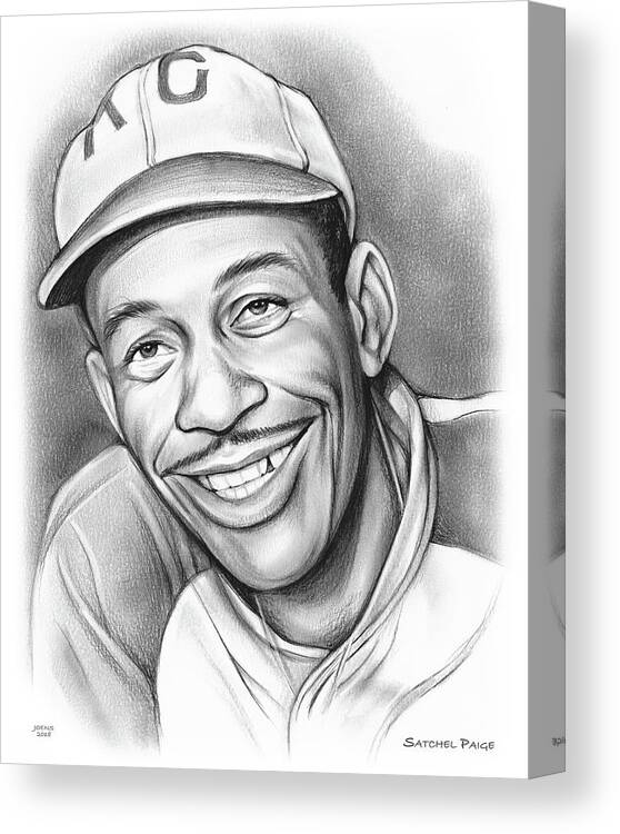 Satchel Paige Canvas Print featuring the drawing Satchel Paige II by Greg Joens