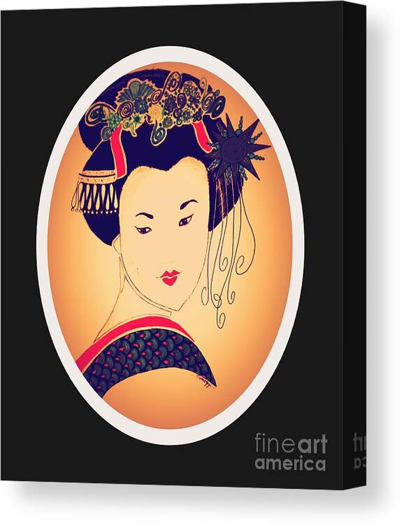 Geisha Canvas Print featuring the digital art Sayaka -- Vintage Amber by Jayne Somogy