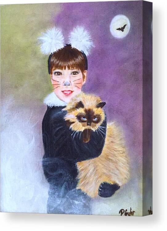 Canvas Print Canvas Print featuring the painting Scaredy Cat Hallows Eve by Dr Pat Gehr