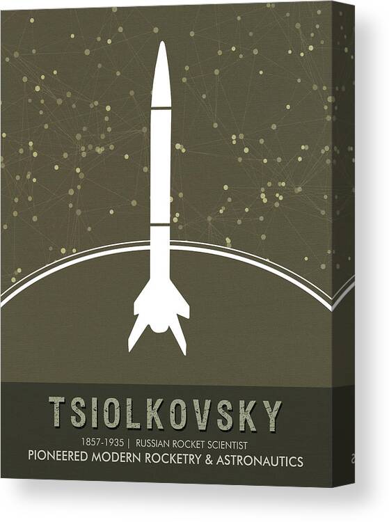 Tsiolkovsky Canvas Print featuring the mixed media Science Posters - Konstantin Tsiolkovsky - Rocket Scientist by Studio Grafiikka