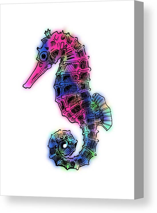 Seahorse Canvas Print featuring the digital art Seahorse Colorful by Masha Batkova
