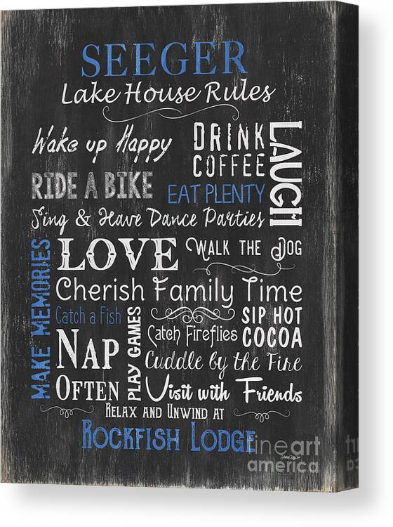 Lake Canvas Print featuring the painting Seeger Lake House Rules by Debbie DeWitt