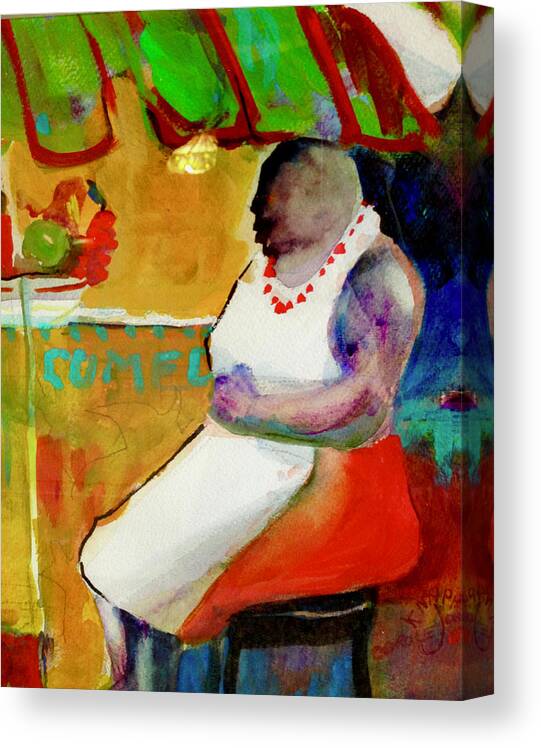 Figurative Canvas Print featuring the painting Selling Fruit in Colombia by Carole Johnson